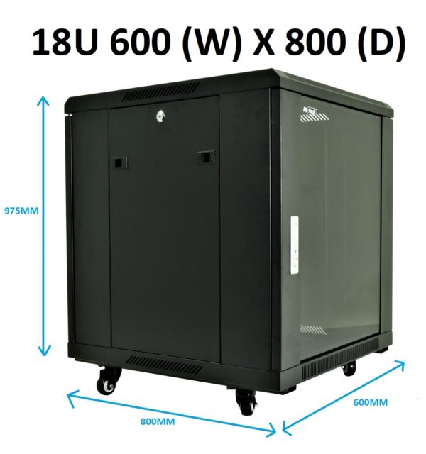 All-Rack 18u 600mm Wide x 800mm Deep Floor Standing Server/Data Cabinet - Black